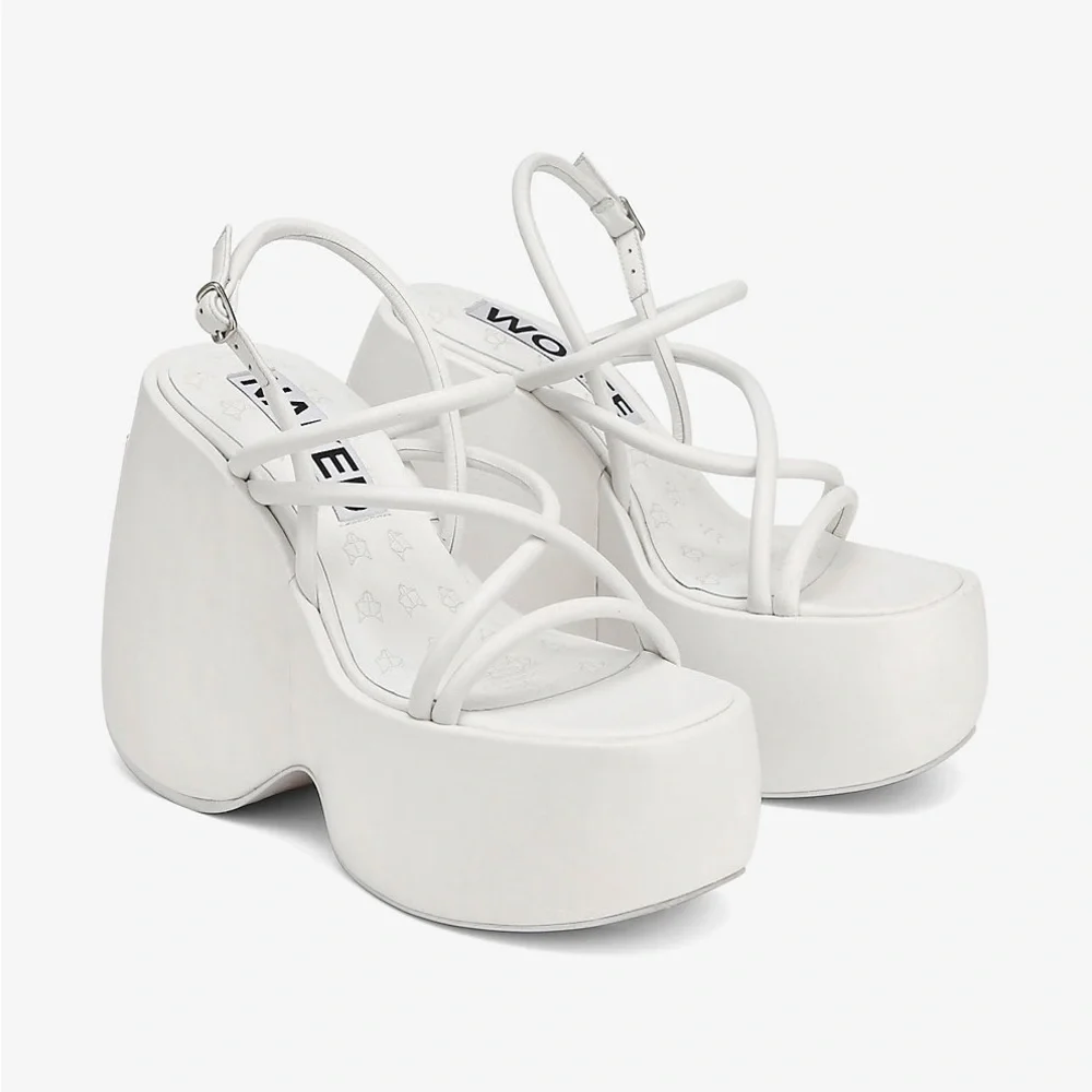Naked Wolfe Mystery White Platform Wedges NEVER WORN - Picture 3 of 6